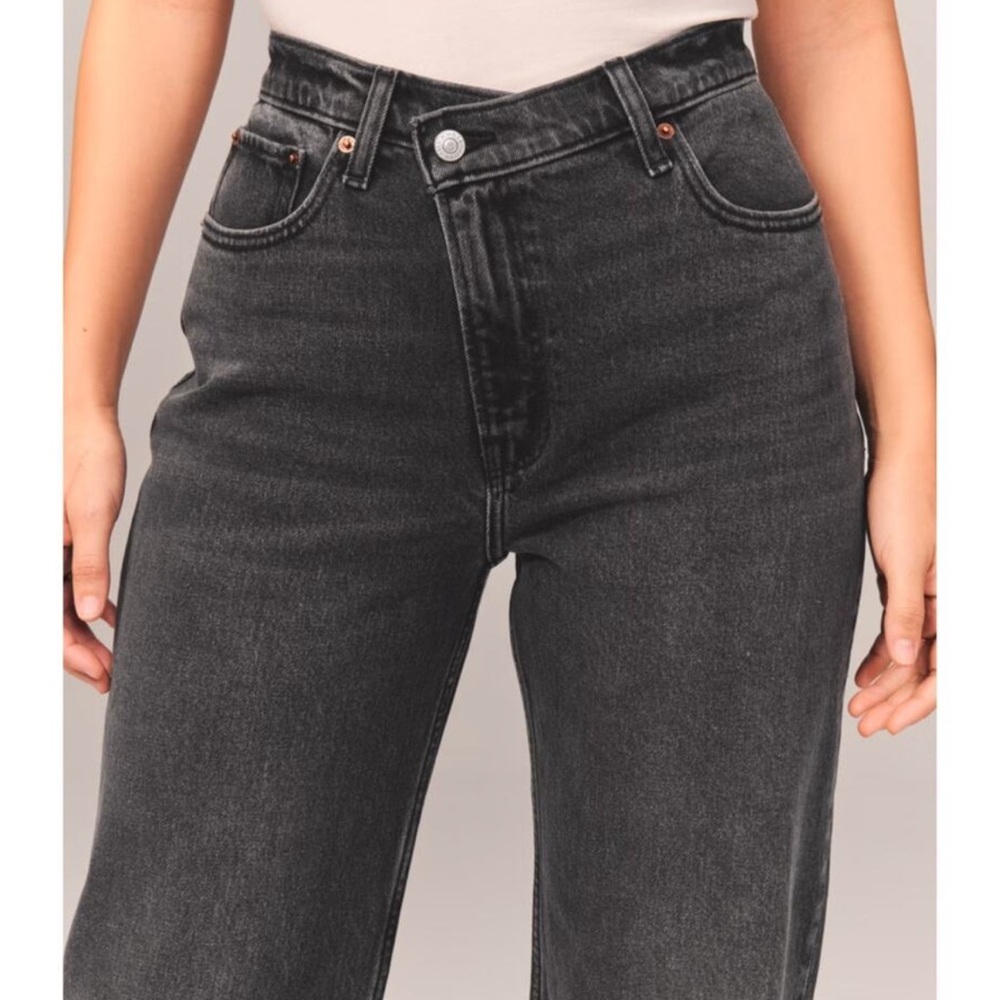Abercrombie Black Washed High-Waisted Jeans Straight Leg Cross Waist